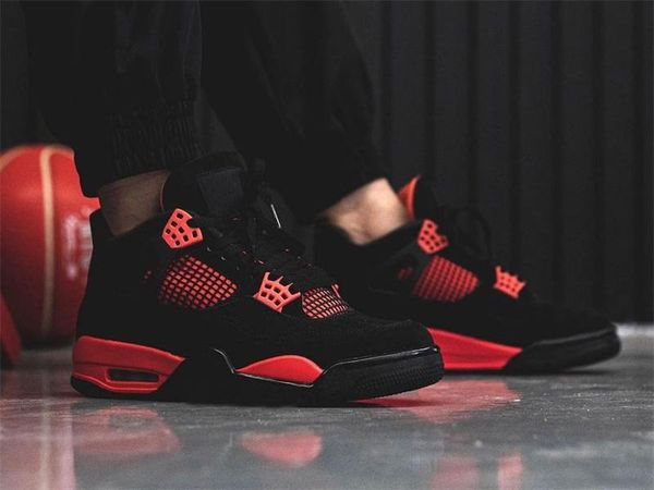 

2021 release red version of the jupman 4 "thunder"basketball shoes men/women iv designer sports sneakers with original box