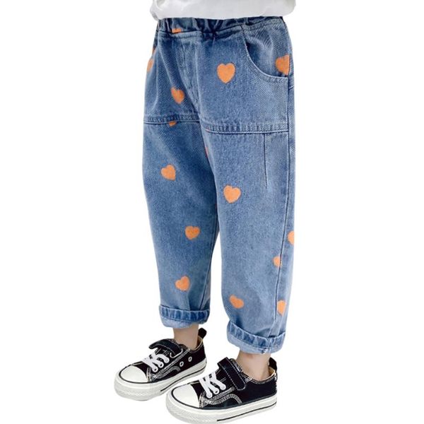 

baby jeans heart pattern casual style kids girls autumn winter clothes, Blue