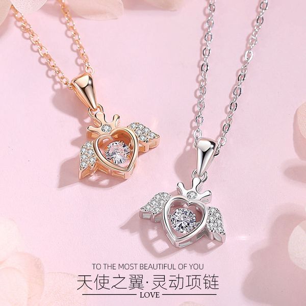 

jewelry highly quality women party wedding lovers gifts925 sterling silver versatile crown wing clavicle chain angel pendant simple feminini