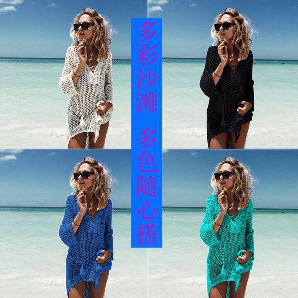 

women's swimwear rope loose hook flower hollowed out bikini blouse beach coat holiday skirt girl, White;black