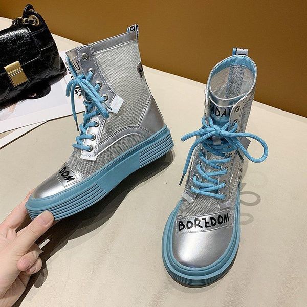 

mesh boots women's summer 2021 korean version ins tide thick-soled lace-up casual sandals women, Black