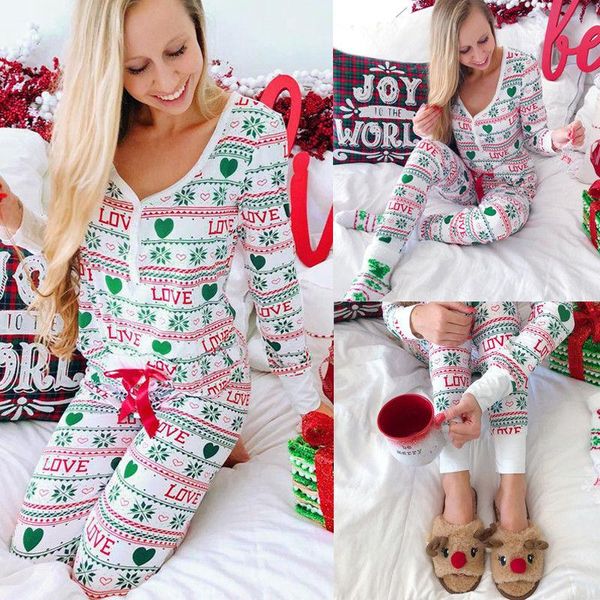 

women's two piece pants christmas women pajamas set ladies 2pcs sleepwear nightwear printed t-shirt + long pant outfit, White