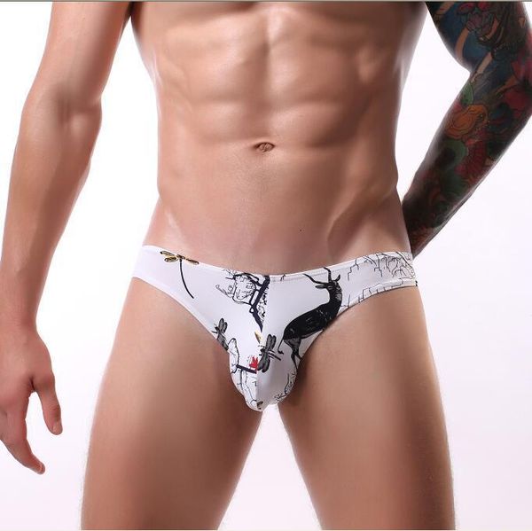 

men's briefs fashion u convex ice silk printing, Black;white