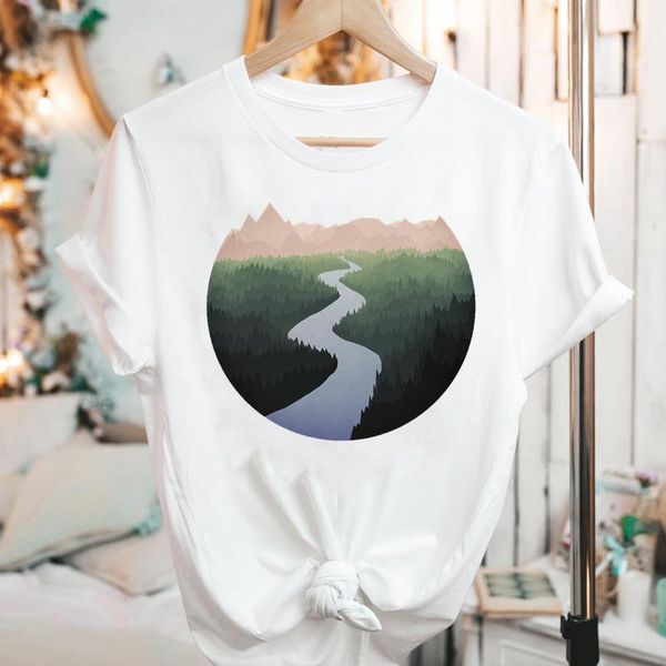 

women's t-shirt women graphic short sleeve cartoon mountain travel cute trend summer fashion 90s print female clothes tees tshirt, White