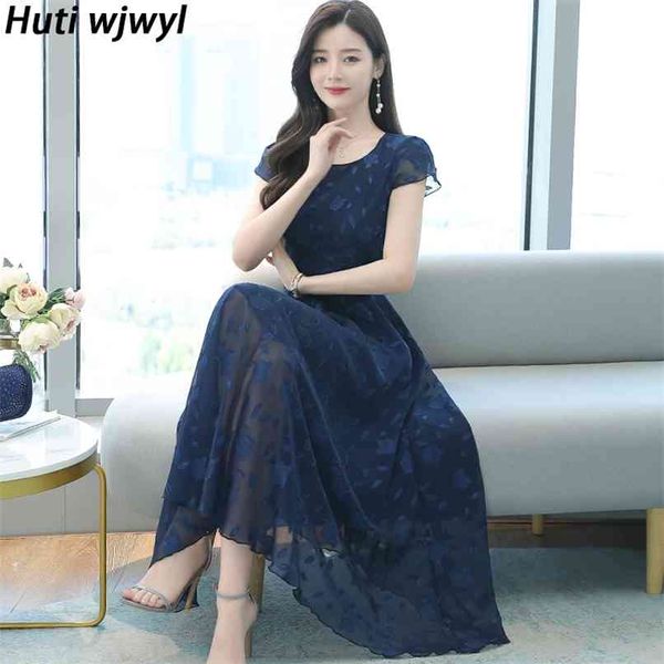 

elegant women party black long vestido vintage casual plua size jacquard midi sundress summer chiffon beach maxi dress 210528, Black;gray