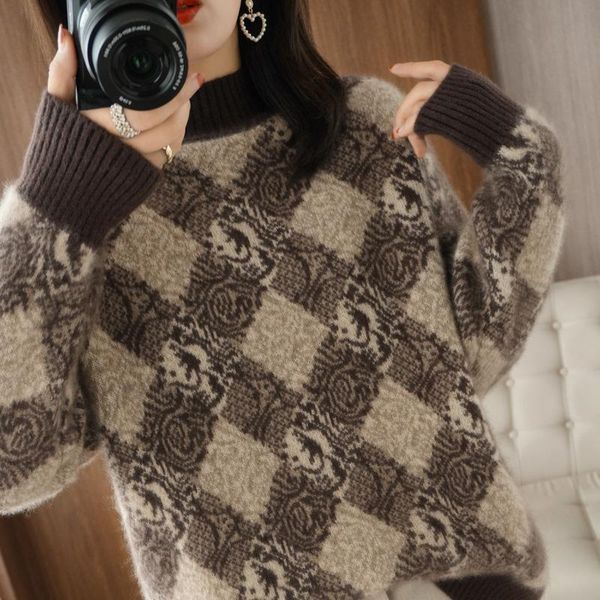 

women's sweaters sweater 2021 half high neck 100% wool casual thick cashmere pullover long sleeve oversized street ladies, White;black