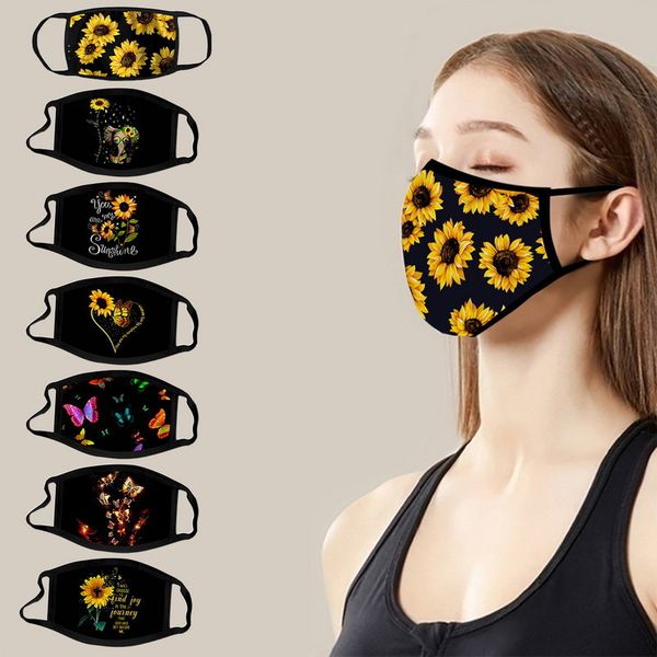 

custom logo daily male and female sunflower butterfly 3d dustproof fashion printed polyester cotton washable masks