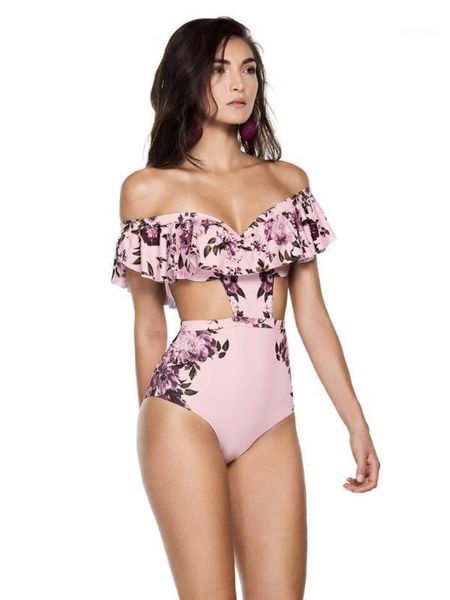 

special printed leaf conjoined bikini spring season1