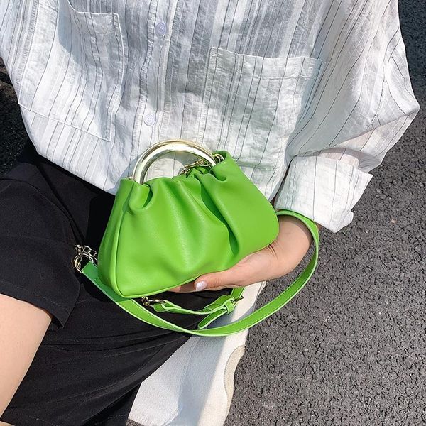 

iron folds design handle small pu leather crossbody bags for women 2021 summer trend female chain shoulder handbags cross body