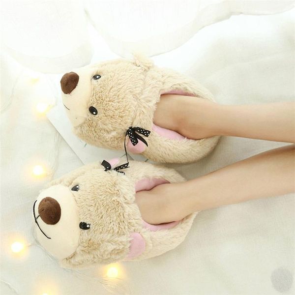 

slippers brown bear cotton couple winter soft ladies indoor cute household plush non-slip warm shoes 40, Black