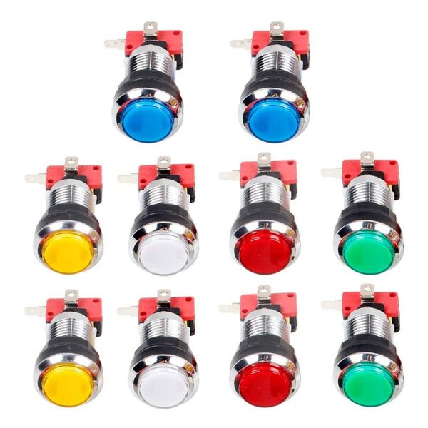 Controladores de jogo Joysticks 10x Chrome LED Botões iluminados com interface de 4,8 mm Micro switch para jogos de máquina de arcade mame jamma p