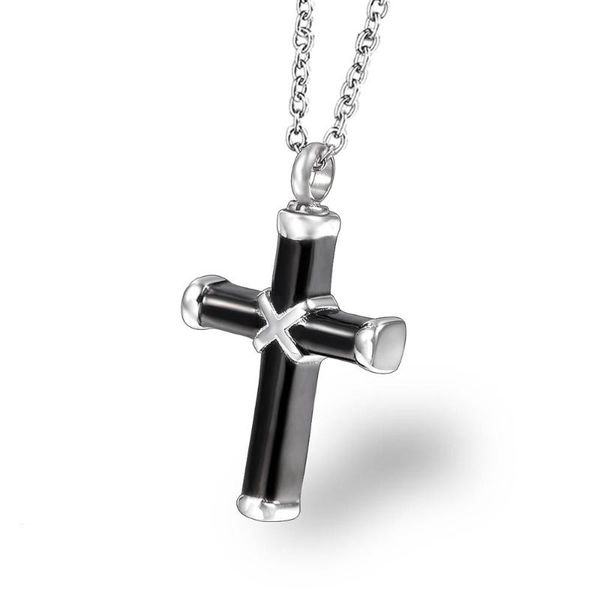 

pendant necklaces cross necklace for men boy cremation urn ashes stainless steel male jewelry 20inch chain, Silver