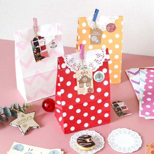 

christmas decorations 24 sets 1-24 advent calendar paper candy bag with tags clips stickers pads rope gift storage decoration