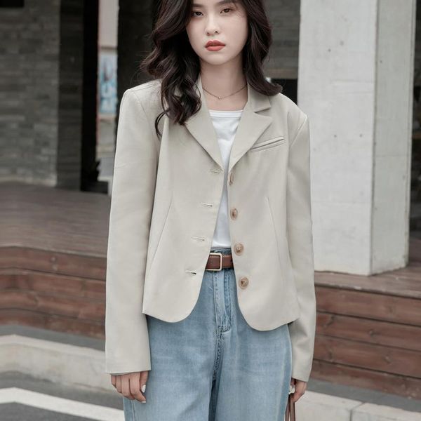 

women's suits & blazers fall solid all match cropped blazer women 2021 single breasted jacket long sleeve autumn elegant suit female, White;black