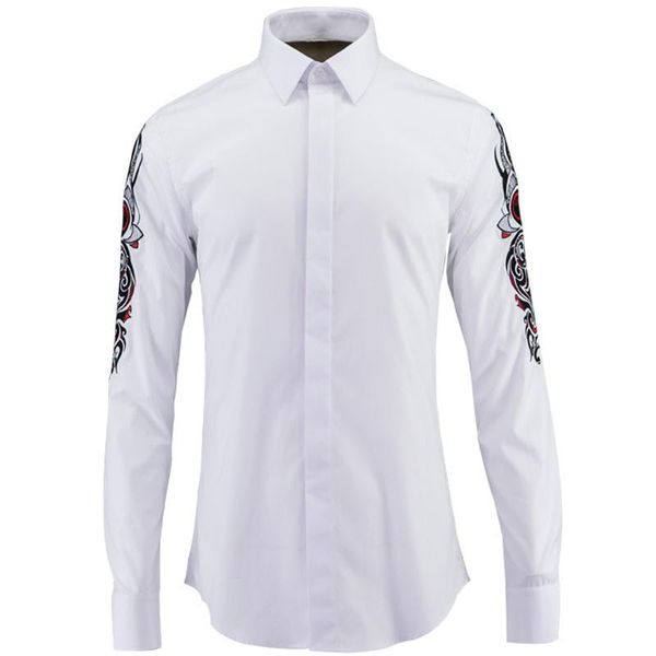 

minlgu men shirts luxury sleeve embroidery long mens fashion casual slim fit cotton man plus size 4xl men's, White;black
