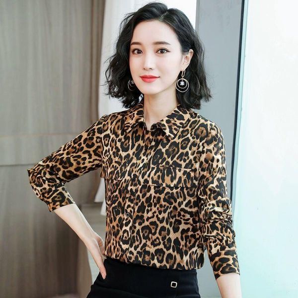 

women's blouses & shirts leopard shirt women 2021 spring and autumn chiffon temperament bottoming plus size, White