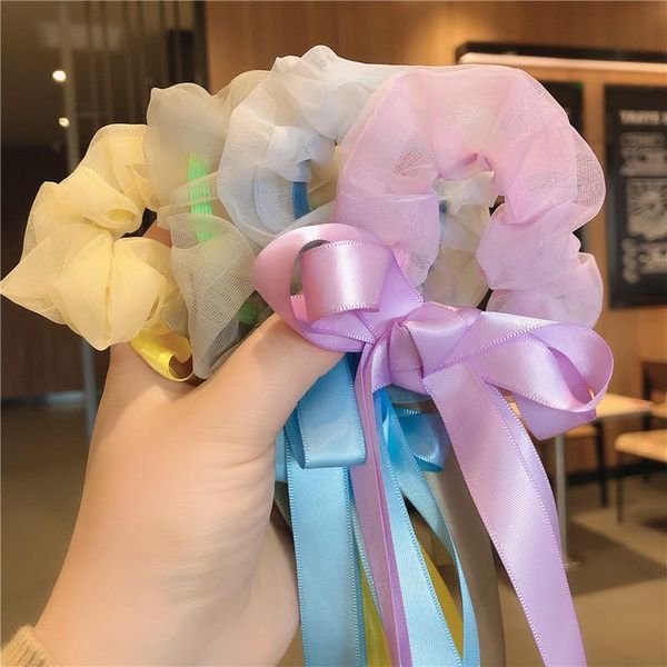 

hair accessories french style girl bow long streamers scrunchies ribbon women's knot of organza ponytail holder rope elastic bands