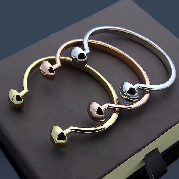 

europe america fashion style men lady women brass 18k gold engraved letter initials double rivets open bangle bracelet 3 color, Black