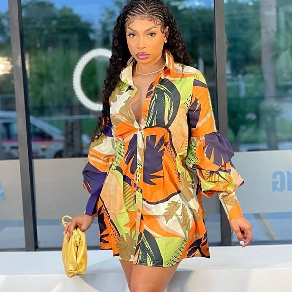 

casual dresses wealth print single-breasted women shirt dress fashion long sleeve turn-down collar button loose africa clothes, Black;gray
