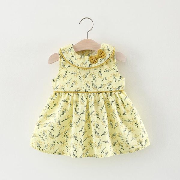 

girl's dresses summer girl dress korean princess round neck bow tie baby clothes 0-3 years, Red;yellow