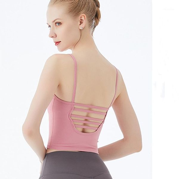 

yoga outfit 2021 hollow back vest dance sport tank with pad women gym quick dry fitness sleeveless running workout shirts