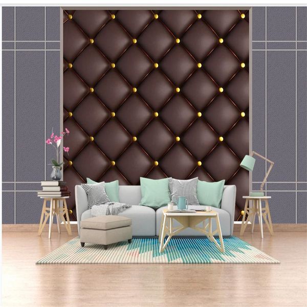 

murals wallpaper for living room 3d stereo simulation leather abstract rhombus soft bag background wall mural