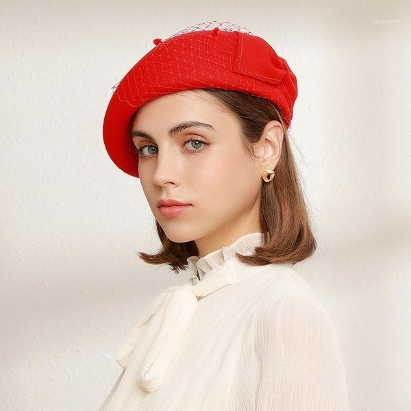 

berets 2021 winter 100% australia wool beret lady party formal pillbox cap women chic felt fascinator fedora black camel red beige, Blue;gray