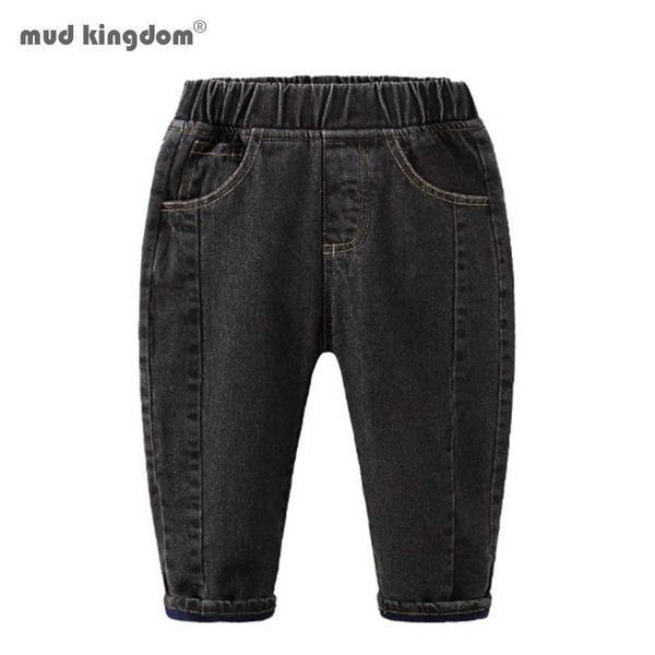 Mudkingdom Ragazzi Jeans Solido Moda Elastico in vita Pantaloni per bambini da 2 a 6 anni Nero Blu Autunno Casual Pantaloni in denim per 210615