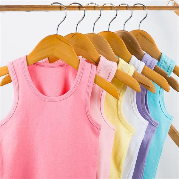 

2 10 summer girls t shirt cotton sleeveless candy color children shirts boy vest kids undershirt baby singlets, Blue