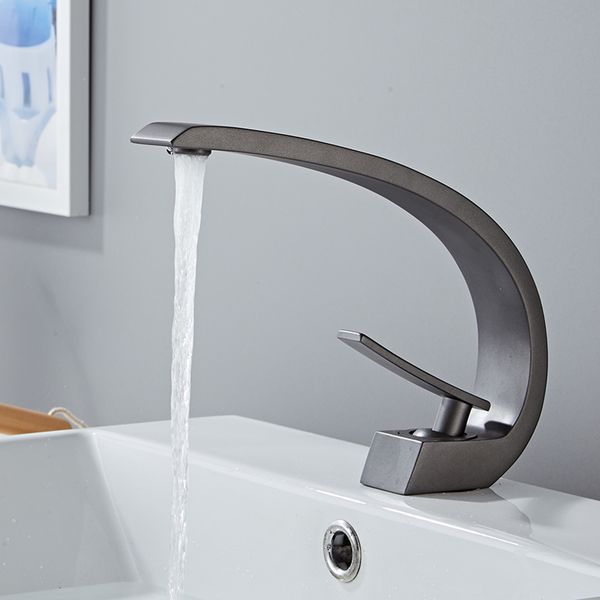

bathroom sink faucets basin gun grey mixer tap black/gold wash single hole and cold waterfall fauce rkb1