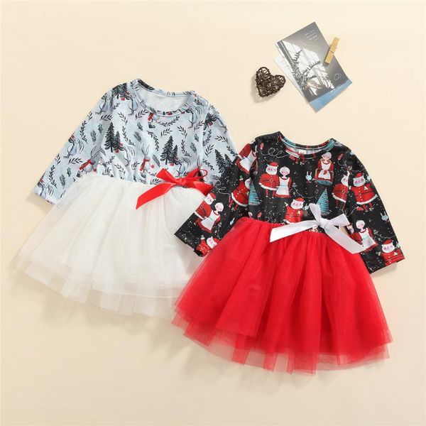 

girl's dresses baby girl christmas tree santa claus printed dress 1-6y toddler kids festival holiday costume outfits fashion tulle tutu, Red;yellow