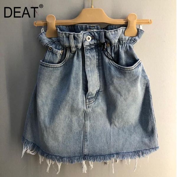 

skirts deat 2021 spring and summer fashion elastic denim mini skirt light blue tassels tide wl57405l, Black