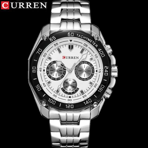 

wristwatches man clock full stainless steel wrist watch for men brand curren 8077 mens watches fashion quartz reloj hombre montre homme, Slivery;brown