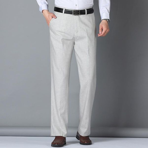 

men's pants loose straight linen casual, Black