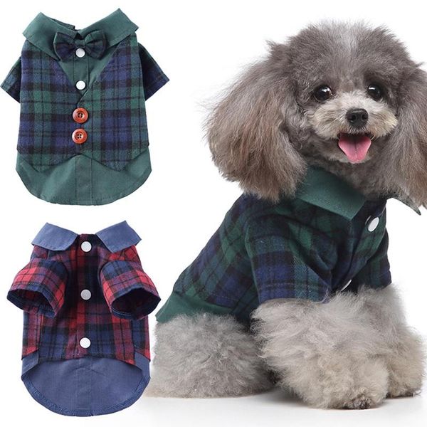 

dog apparel shirts pet puppy clothes plaid t shirt with bow cotton costumes for small dogs jacket coats