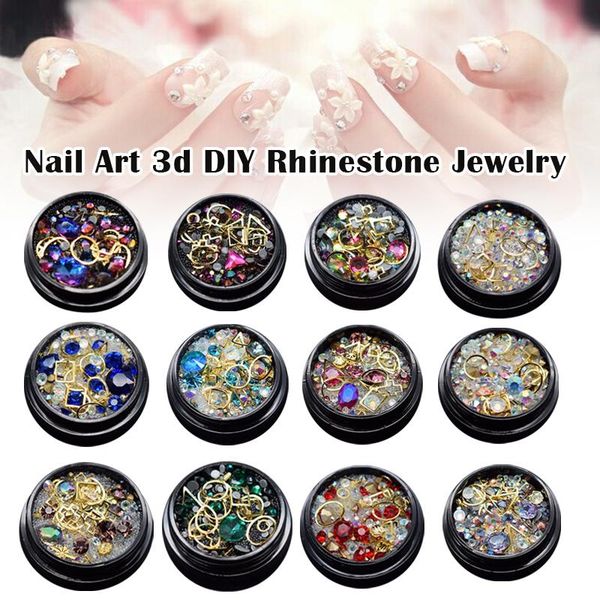 

nail art decorations multi shape glass crystal rhinestones with copper for make-up diy craft 3d stones gems set 15g t6, Silver;gold