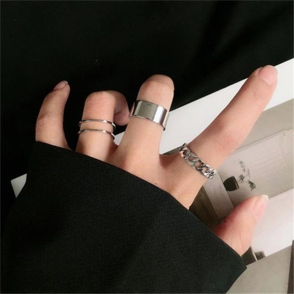 

cluster rings punk metal geometric round ring set silver color open for women fashion finger accessories buckle joint tail jewelry, Golden;silver
