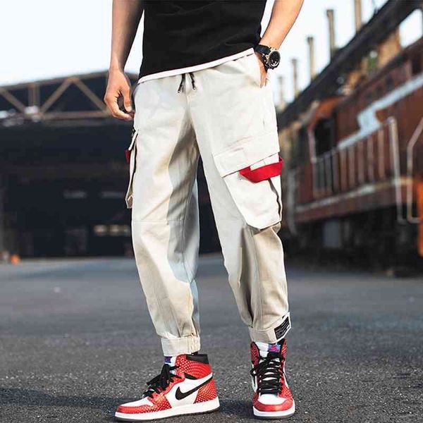 

men's pants men joggers mens muti pockets streetwear cargo male hip hop track korean fashions overalls abz491 kvoq, Black