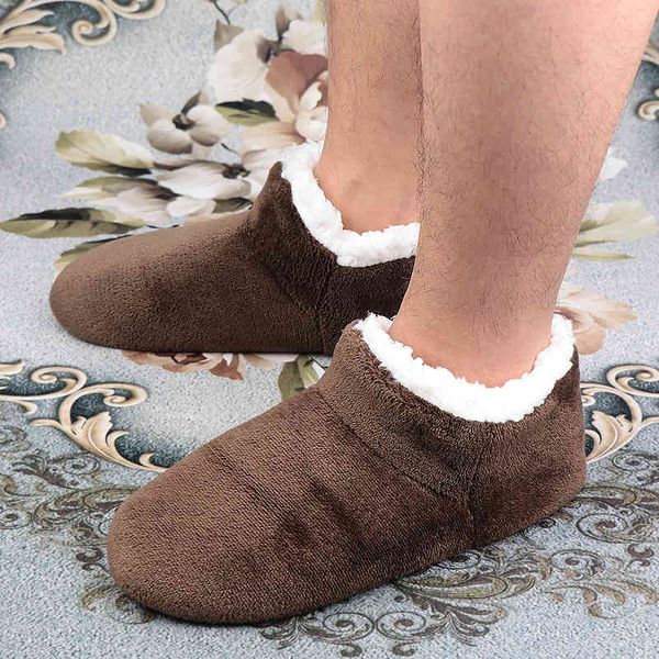 

online winter house slippers for men suede plush floor lazy shoes home big size 47 male slippers, Black