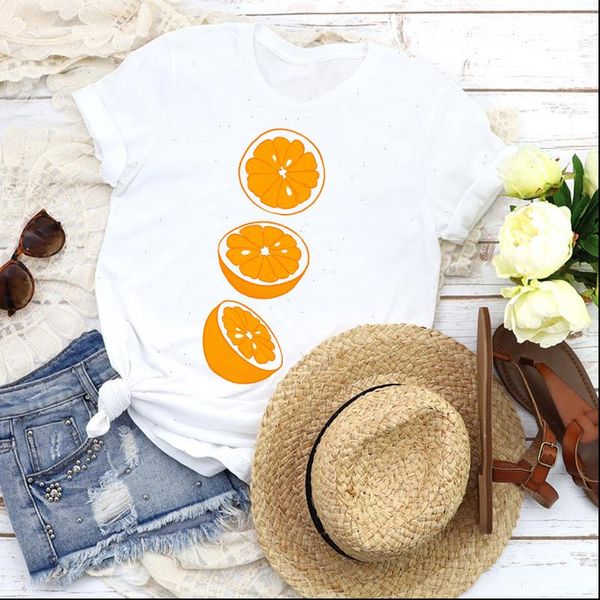 

women graphic cartoon orange fruit sweet short sleeve girl lady clothing female tees print t shirt womens, White