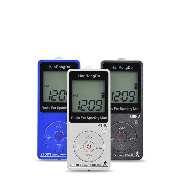 

hrd-602 portable radio receiver fm/am lcd display lock button pocket with earphone