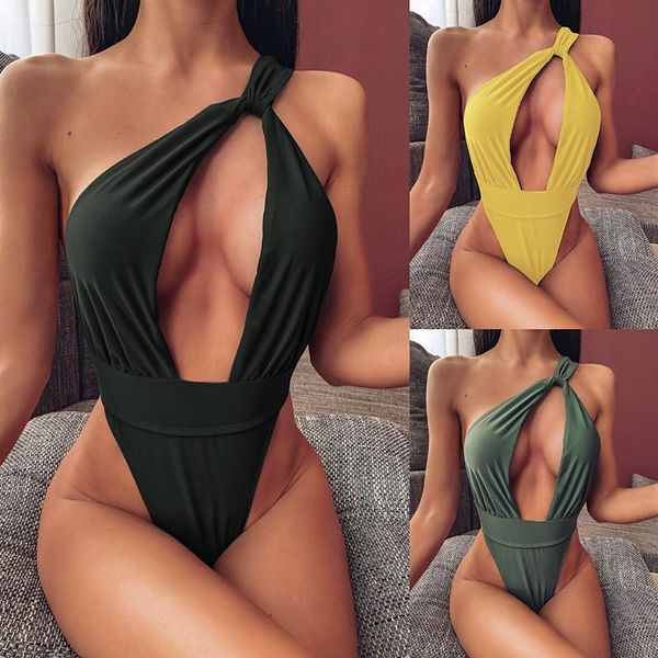 

v-neck one-piece swimsuit women high waist thong 2021 monokini beach bathing suit suits