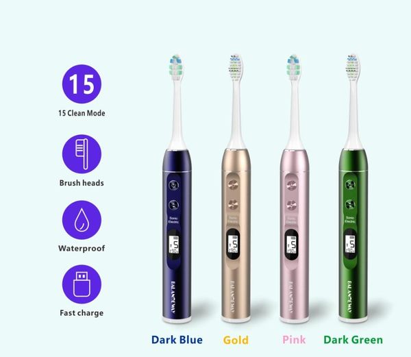 

smart electric toothbrush lcd screen aluminum alloy rechargeable sonic tooth brush with replacement head 15 modes whitening ipx7