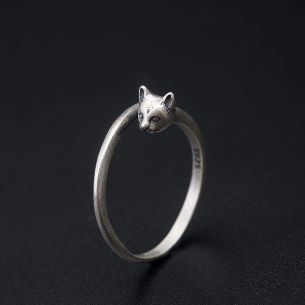 

vla 925 silver personalized cat's women's retro creative design leopard's head ring adjustable size fashion jewelry, Slivery;golden