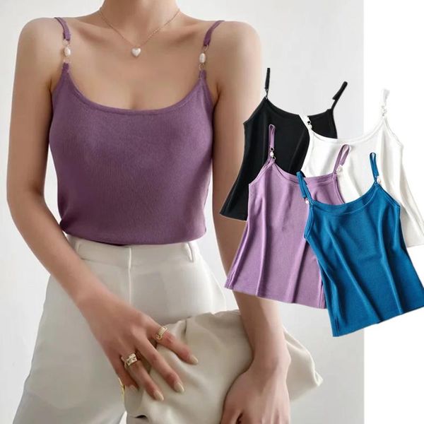 

women's tanks & camis ins fashion blogger solid cmis pearl spaghetti harajuku tshirt summer t shirt women camisetas verano mujer 2021, White