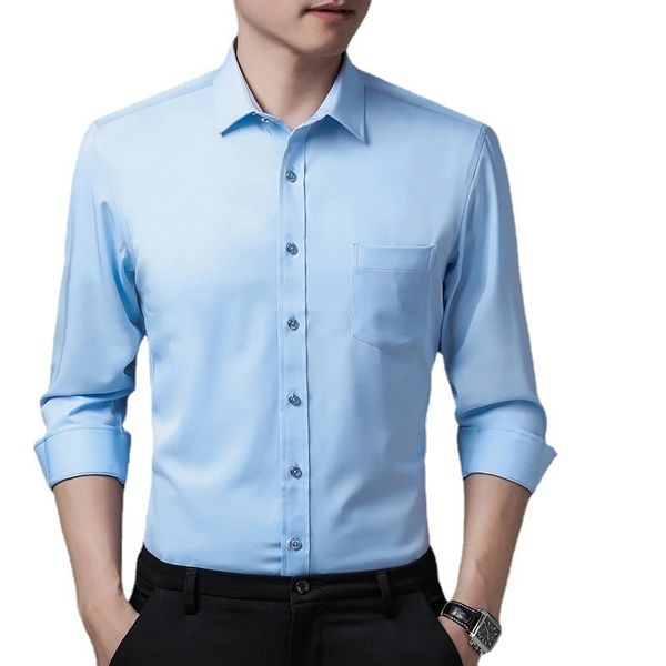 

new men's spring and summer stretch no iron shirt long sleeve business casual white ice silk, White;black