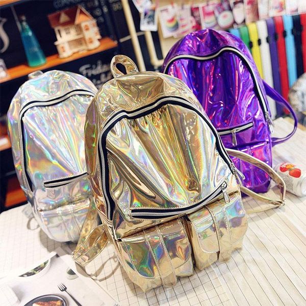 

backpack aosbos 2021 women casual holographic men hologram laser bag solid school backpacks for teenage girls