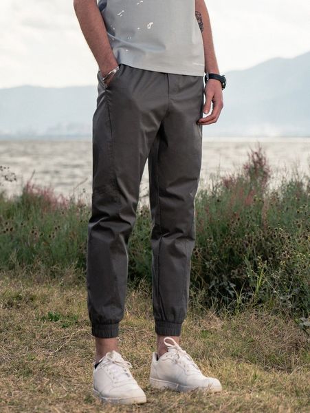 

men slant pocket elastic hem carrot pants f0lg#, Black