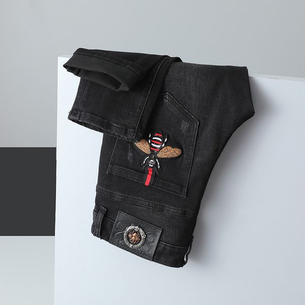 

fashion jeans black embroidered bee in spring 2021, Blue