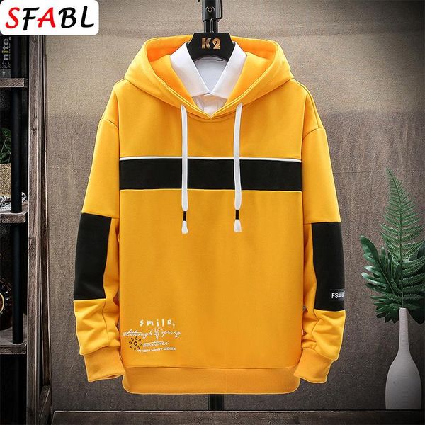 

men's hoodies & sweatshirts sfabl harajuku men hoodie fashion pullover hooded autumn casual loose black yellow patchwork male